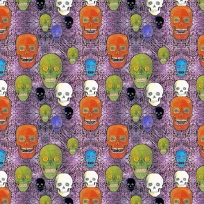 Colored Skulls on a Honey Purple Violet Fractal Mix Background