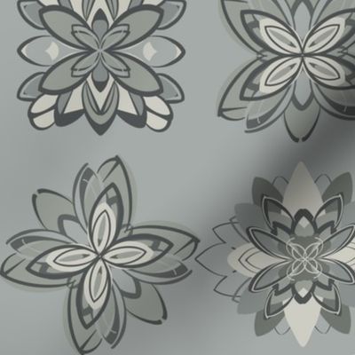 [Medium] Boho Flowers Ash Blue Gray on Ash