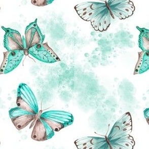 Teal Watercolor Butterflies