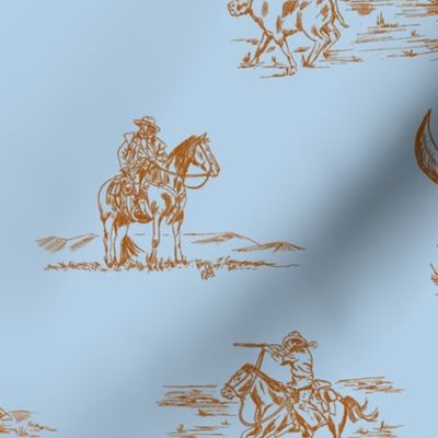 Stick Em' Up - Summer Blue - Cowgirl Toile, Western Toile, Cowboy Toile, Vintage Toile