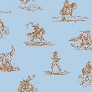 Stick Em' Up - Summer Blue - Cowgirl Toile, Western Toile, Cowboy Toile, Vintage Toile