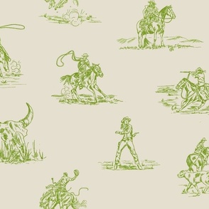 Stick Em' Up - Green Grass -Cowgirl Toile, Western Toile, Cowboy Toile, Country Western Toile
