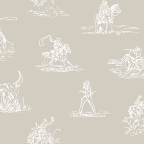 Stick Em' Up - Natural, Cowgirl Toile, Western Toile, Cowboy Toile, Country Western