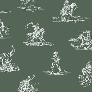 Stick Em' Up - Sage, Cowgirl Toile, Western Toile, Cowboy Toile