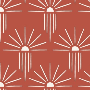 large Raio de Sol sun ray tile wallpaper in Peppery Red