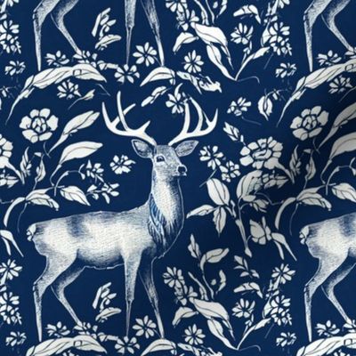 Stag in white on Navy with flowers by kedoki