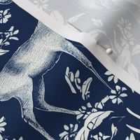 Stag in white on Navy with flowers by kedoki