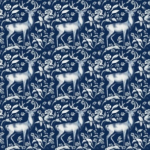 Stag in white on Navy with flowers by kedoki
