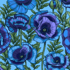 Magic Hour Pigmented Maximalist Blooms with Blue Poppies