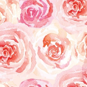 Pretty Painterly Soft Pink Roses Artistic Watercolor Maximalist Blooms