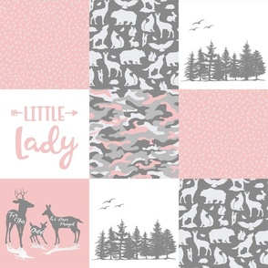 Spoonflower Fabric - Loved Little Lady Pink Gray Camo Woodland Patchwork  Buck Nursery Girl Printed on Petal Signature Cotton Fabric by The Yard 