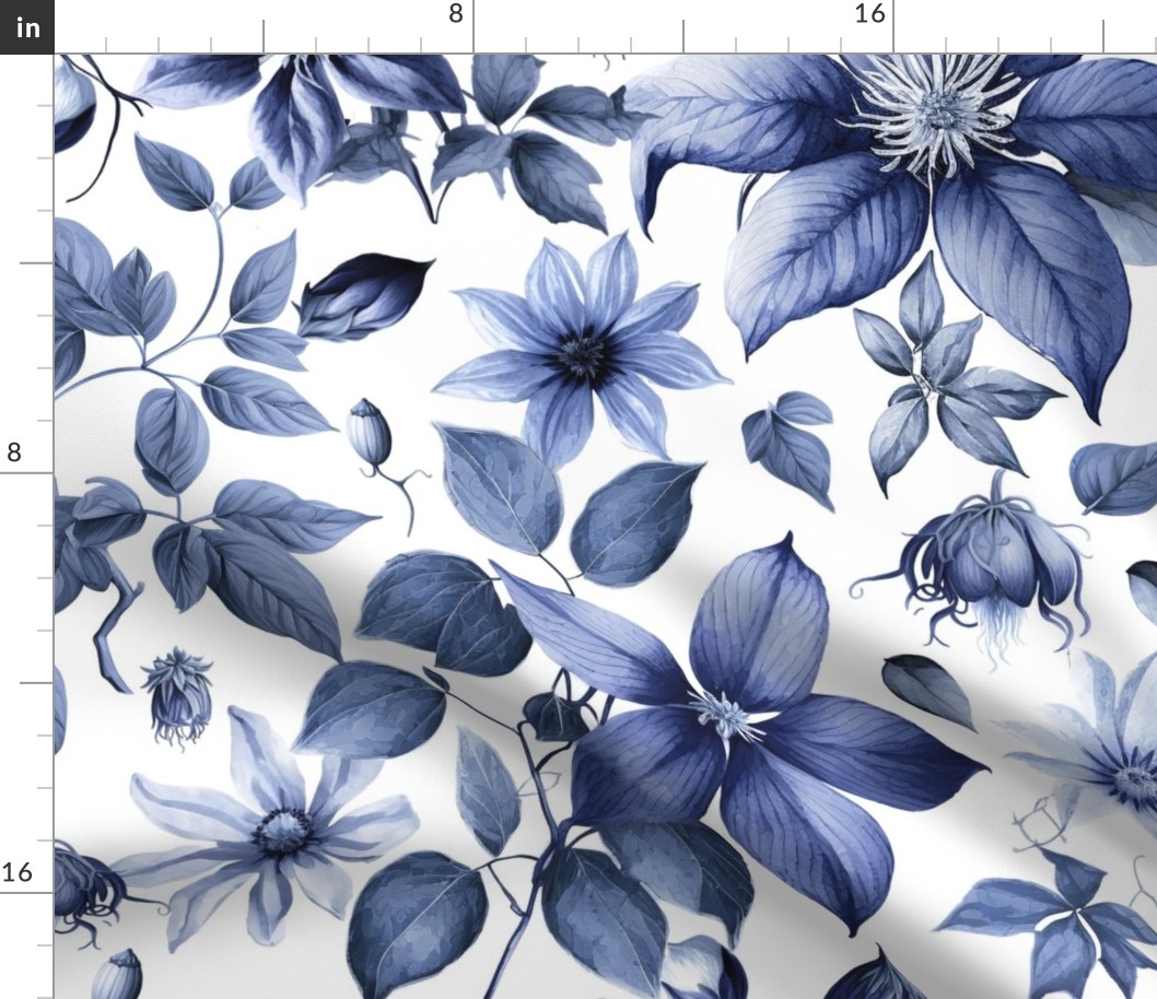Clematis Flower Cottagecore Summer Pattern Blue