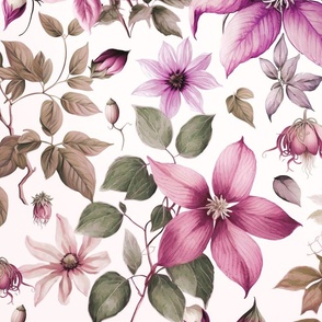 Clematis Flower Cottagecore Summer Pattern Soft Pastel