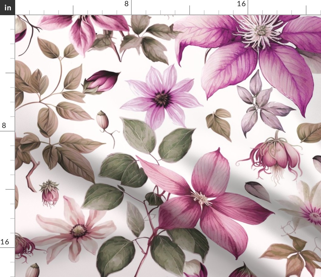 Clematis Flower Cottagecore Summer Pattern Soft Pastel