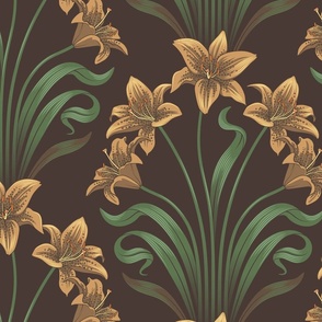 art-nouveau lily  dark chocolate & gold 60х40