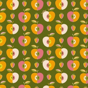 (M) Mid-century apples and strawberries green orange