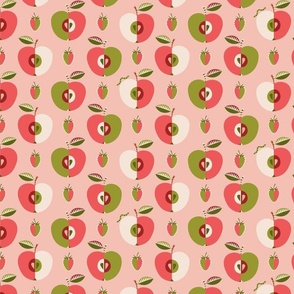 (M) Mid-century apples and strawberries pink