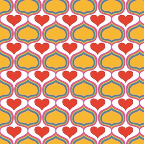 That 70s Wallpaper Vibe Hearts and Rainbows on White