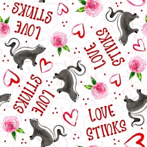 Large Scale Love Stinks Funny Valentine Skunks Red Hearts and Pink Flowers