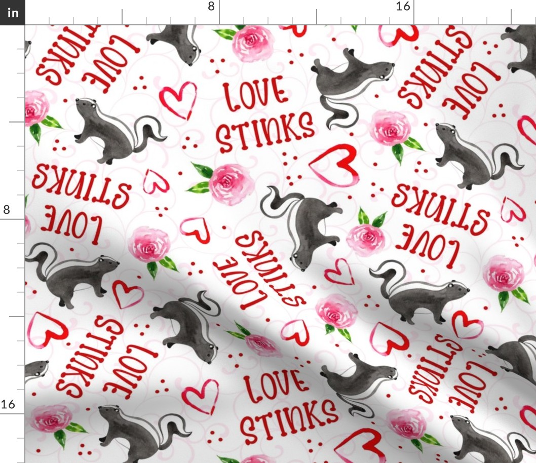 Large Scale Love Stinks Funny Valentine Skunks Red Hearts and Pink Flowers