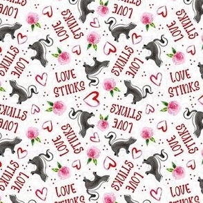 Small Scale Love Stinks Funny Valentine Skunks Red Hearts and Pink Flowers