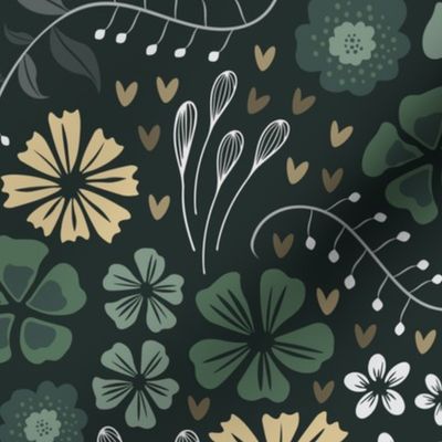 Dark Floral Decor Whimsical - Brown and Dark Green