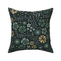 Dark Floral Decor Whimsical - Brown and Dark Green