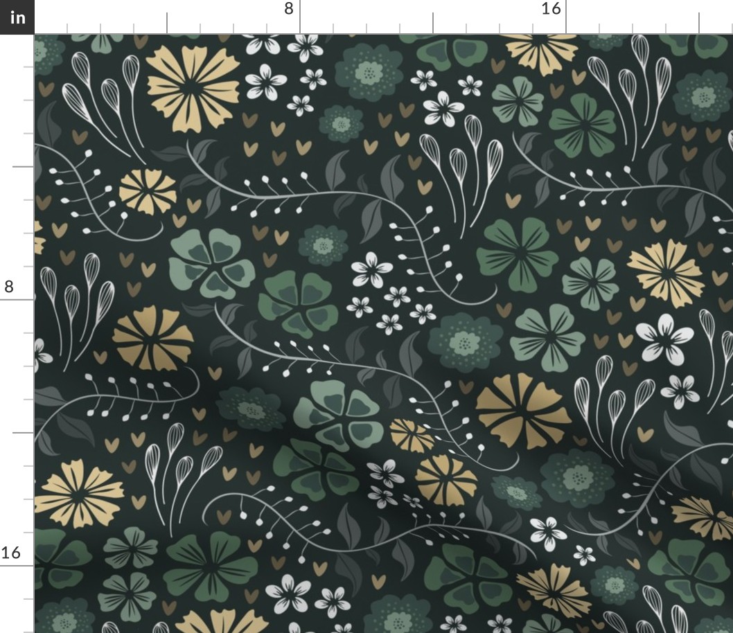 Dark Floral Decor Whimsical - Brown and Dark Green