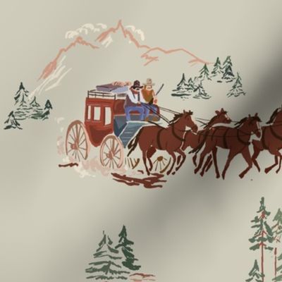 Mountain Stagecoach - Tanned, Cowboy Toile, Western Toile, Country Western Toile