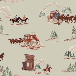 Mountain Stagecoach - Tanned, Cowboy Toile, Western Toile, Country Western Toile