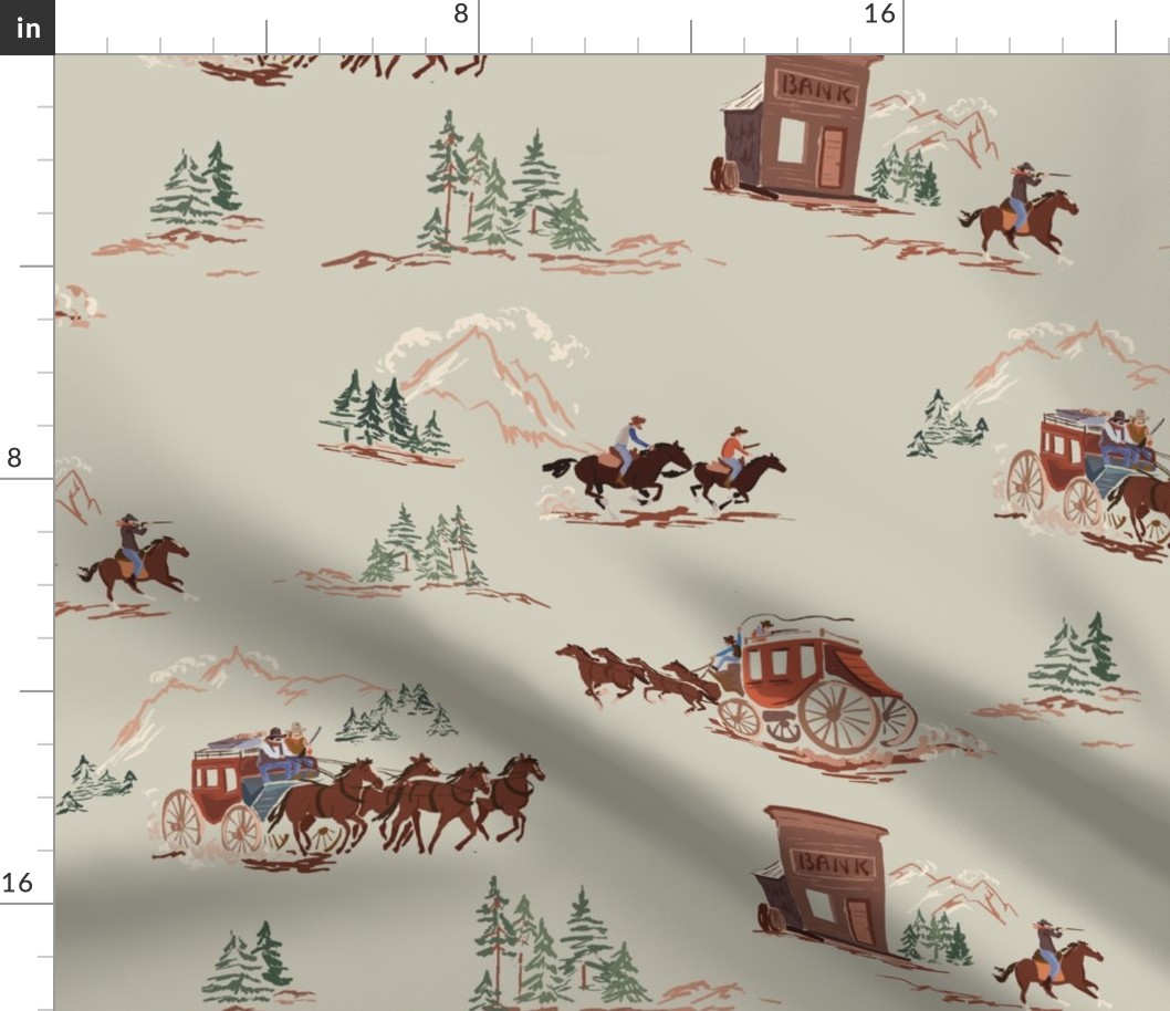 Mountain Stagecoach - Tanned, Cowboy Toile, Western Toile, Country Western Toile