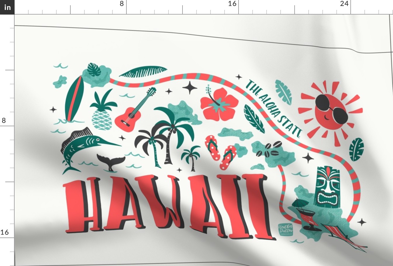 Hawaii Map Tea Towel - Retro Illustrated Travel Map