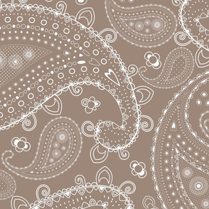 White Paisley on Tan - JUMBO