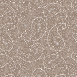 White Paisley on Tan - MEDIUM