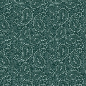 White Paisley on Emerald Green - SMALL