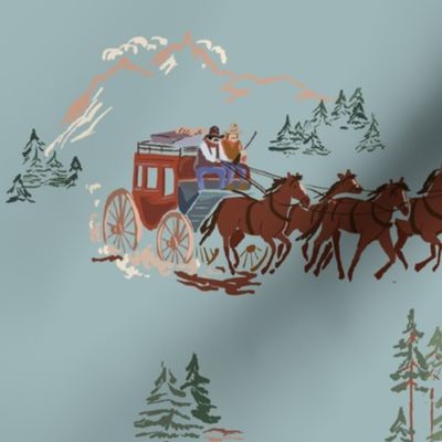 Mountain Stagecoach - Cloudy, Cowboy Toile, Western Toile, Country Western Toile