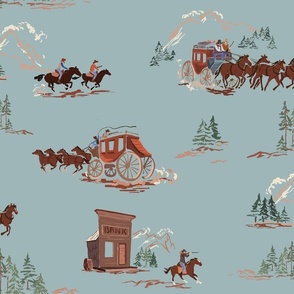 Mountain Stagecoach - Cloudy, Cowboy Toile, Western Toile, Country Western Toile