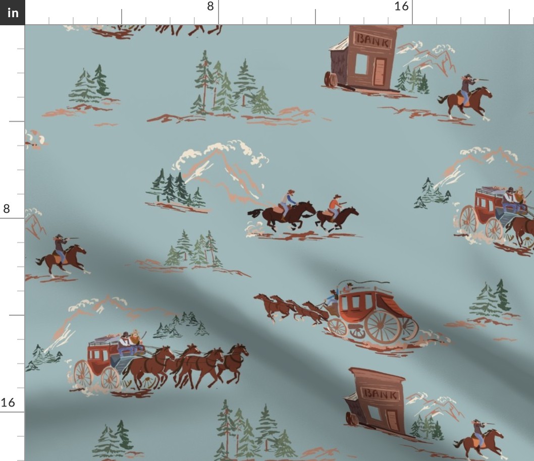 Mountain Stagecoach - Cloudy, Cowboy Toile, Western Toile, Country Western Toile