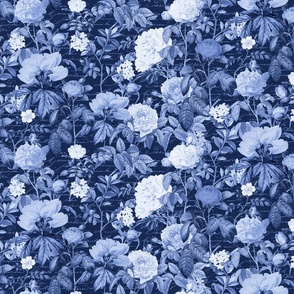 Nostalgic Flower Garden Floral Romance Pattern Blue Smaller Scale