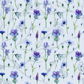 French country  farmhouse cottagecore Bluebells chicory pansies