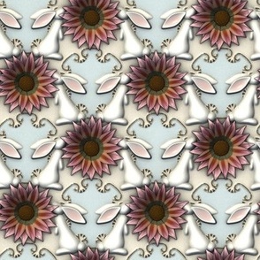 Porcelain Bunnies with Gazania Flowers