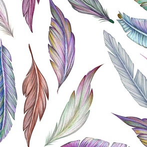 Colorful Purple Feather Pattern on Whitest White - Large Scale