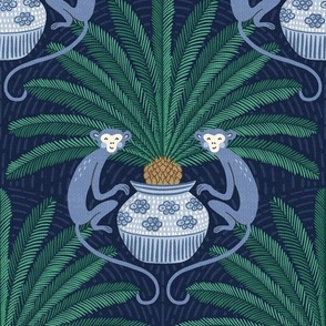 sago palm and monkey/dark blue/large