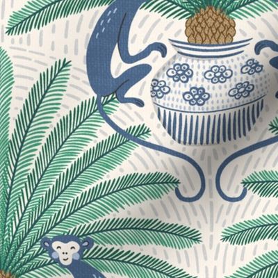 sago palm and monkey/blue/large