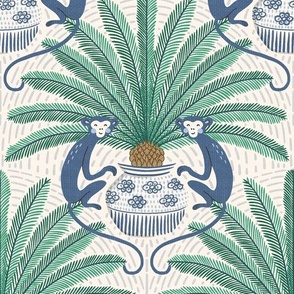 sago palm and monkey/blue
