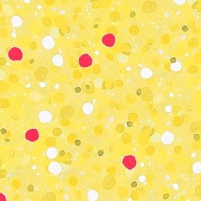 Confetti Polka Dots Ditsy - Strawberry on Lemon - Large Scale (Coloring at the Ice Cream Shop)