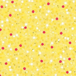 Confetti Polka Dots Ditsy - Strawberry on Lemon - Medium Scale (Coloring at the Ice Cream Shop)