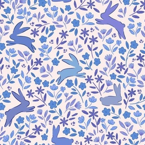 Leaping Rabbits in the Meadow in Blue