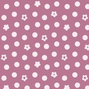 Pink polkadots and flowers on dark pink background