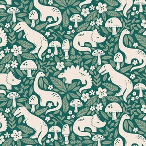 Dinosaurs + Mushrooms - Teal Green